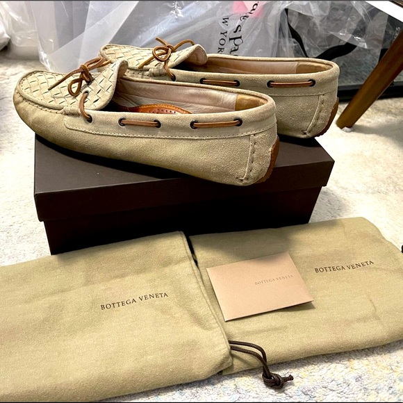 EUC Men’s Size 8 Bottega Veneta Suede Intrecciato Loafers/Driver Shoes In Beige - Picture 2 of 13